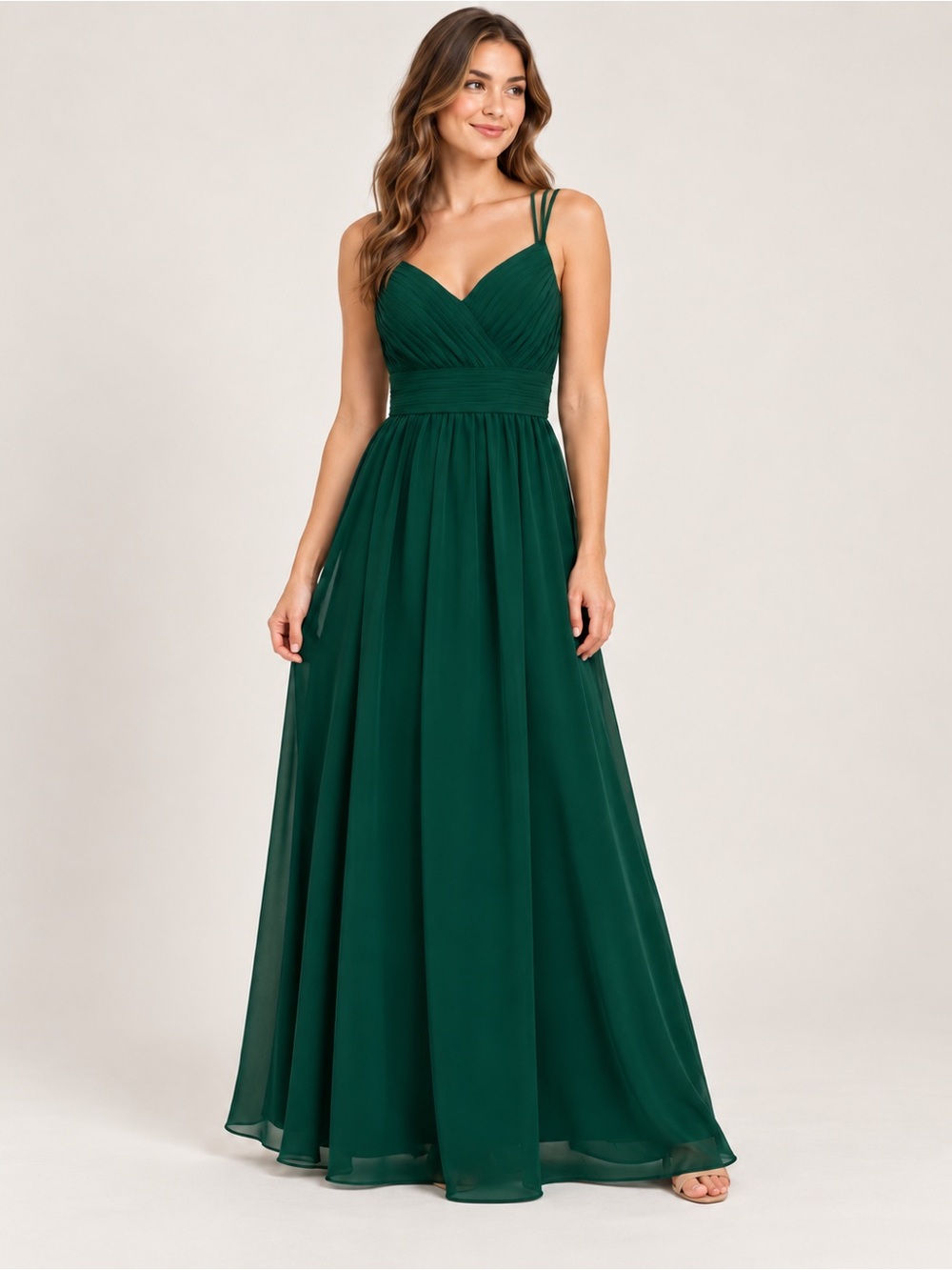 Sorella Vita Emerald Green Chiffon Strappy Back Formal Maxi Dress Size 8